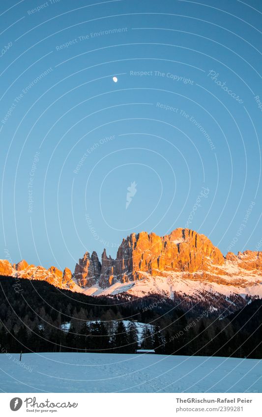 Dolomiten Umwelt Natur Landschaft blau braun mehrfarbig gold schwarz weiß Bergen Berge u. Gebirge Südtirol Aussicht prächtig Blick Sonnenuntergang Stimmung