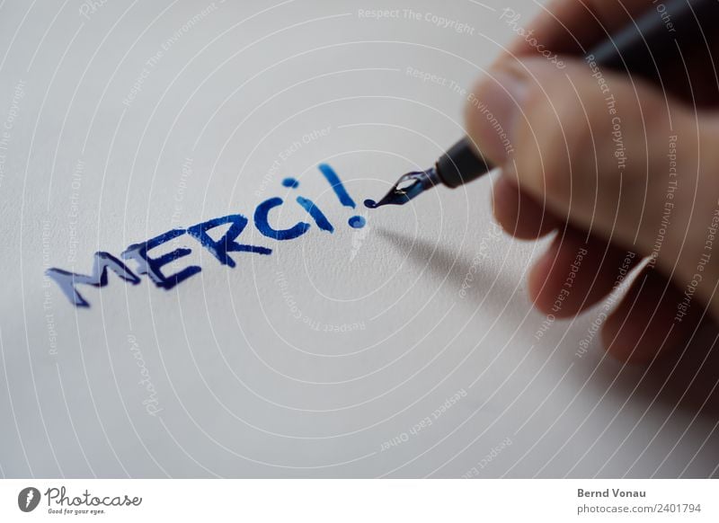 Merci! Finger schreiben authentisch Freundlichkeit hell Buchstaben danke schön Französisch Ausrufezeichen Kalligraphie nass frisch Zettel dankbar trocknen