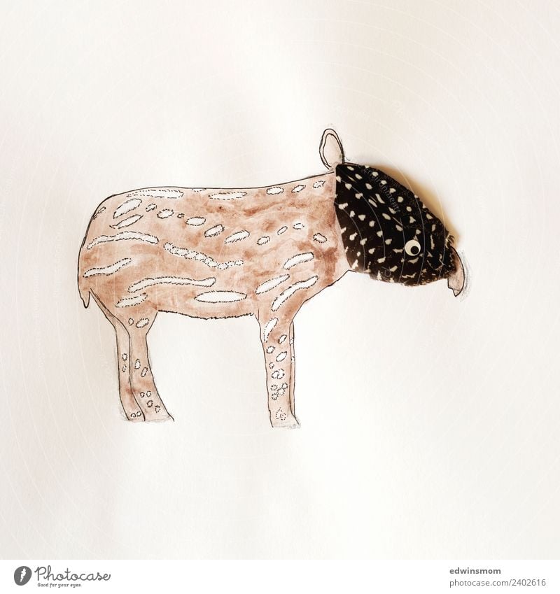 Little tapir Freizeit & Hobby Basteln zeichnen Tier Wildtier Tapir 1 Papier Dekoration & Verzierung Federschmuck Blick stehen klein lustig weich braun grau Idee