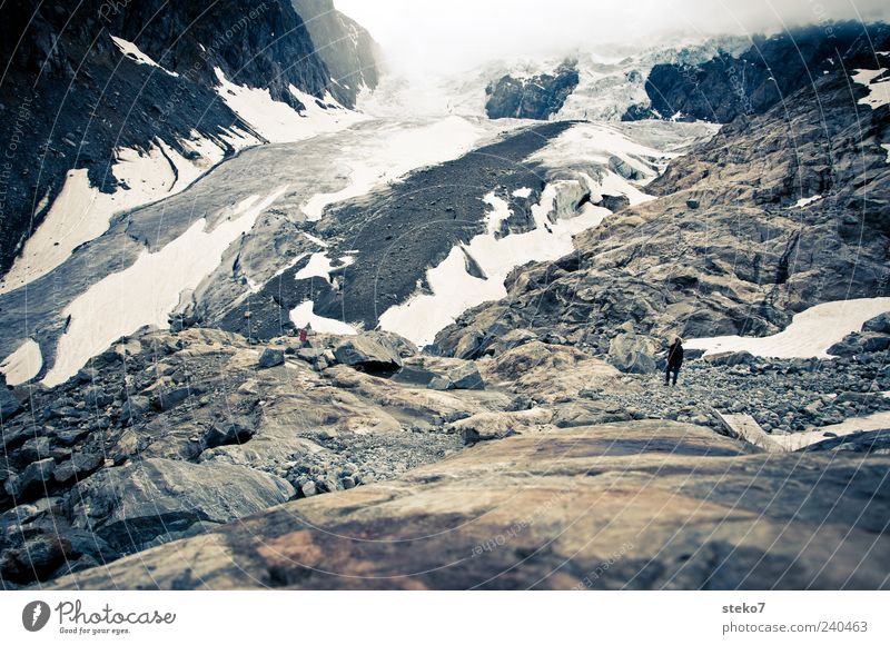 Zungenspitze Nebel Gipfel Gletscher trist braun grau Norwegen Geröllfeld wandern klein Gedeckte Farben Außenaufnahme Rückansicht Mensch Einsamkeit