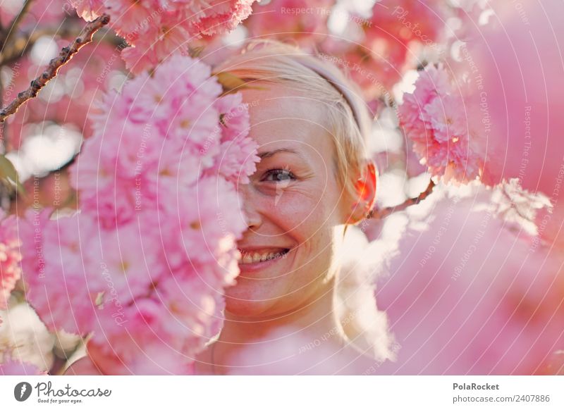 #A# Frühlingsblick Kunst ästhetisch verstecken Spielen Frau Frauengesicht rosa rosarote Brille grinsen Lächeln Verschmitzt Frühlingsgefühle Frühlingstag