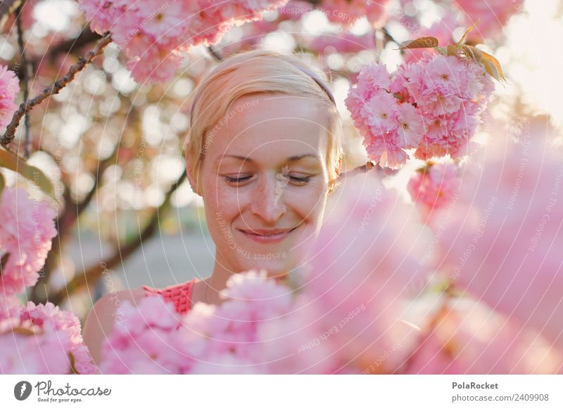 #A# Frühlingslächeln Umwelt Natur Landschaft Pflanze Schönes Wetter ästhetisch Zufriedenheit Frau Frauengesicht rosa Blühend Blühende Landschaften entdecken
