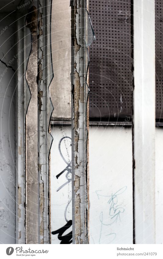 Splitter im System Ruine Fenster Graffiti Aggression Armut Verfall Glassplitter Putz Demontage Abrissgebäude abrissreif Zerstörung Wand Rahmen