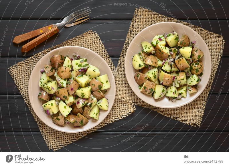 Kartoffelsalat mit roten Zwiebeln und Kräutern Gemüse Kräuter & Gewürze Vegetarische Ernährung frisch Lebensmittel Kartoffeln Salatbeilage geschnitten