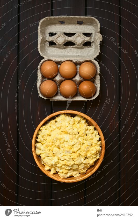 Eiersalat Frühstück frisch Lebensmittel Salatbeilage Mayonnaise Senf Gewürz geschnitten gebastelt Zutaten kochen & garen roh Kasten Schachtel Mahlzeit Speise