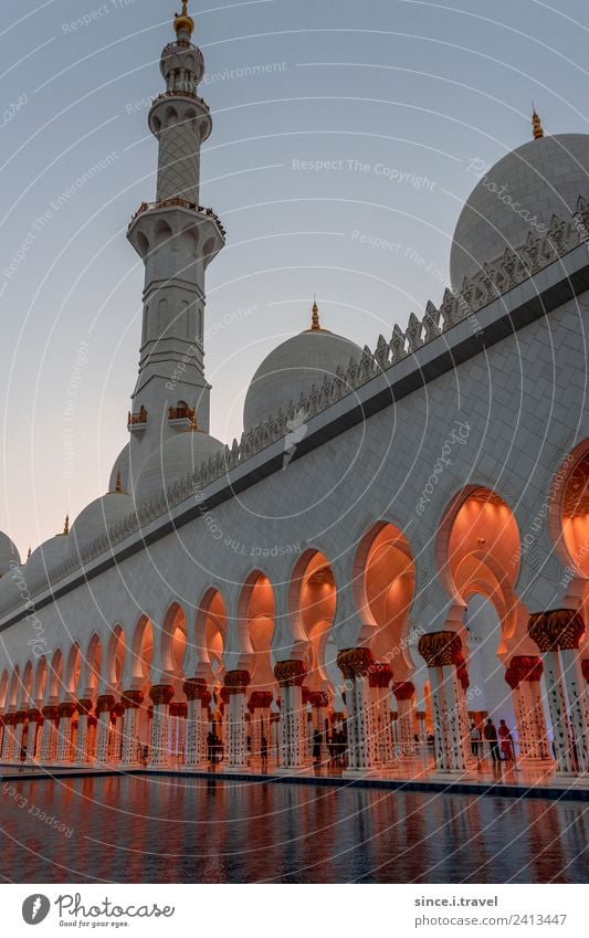 Außenseite Scheich Zayid Moschee Abu Dhabi im Sonnenuntergang Ferien & Urlaub & Reisen Tourismus Ausflug Ferne Sightseeing Städtereise Sommer Architektur