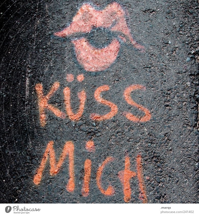 Küss mich Sinnesorgane Valentinstag Lippen Zeichen Schriftzeichen Graffiti Zusammensein rot schwarz Gefühle Liebe Verliebtheit Treue skurril Küssen Kussmund