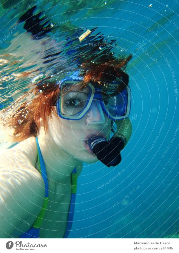 Klare Sicht Schnorcheln Sommerurlaub Meer feminin Junge Frau Jugendliche 1 Mensch 18-30 Jahre Erwachsene Wasser Bikini Schwimmen & Baden blau Freude Farbfoto