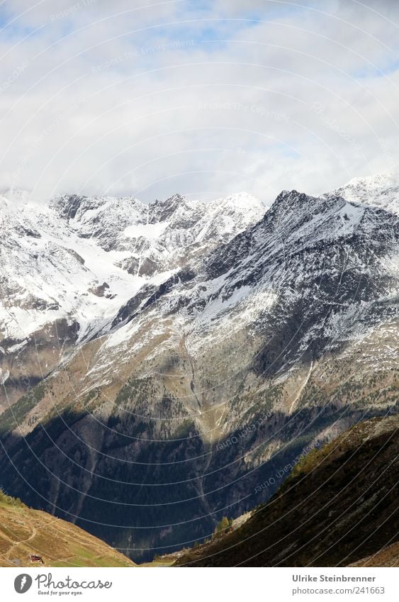 Blick auf die Ötztaler Alpen vom Rettenbachgletscher, Sölden Umwelt Natur Landschaft Himmel Wolken Sonnenlicht Herbst Eis Frost Schnee Felsen Berge u. Gebirge