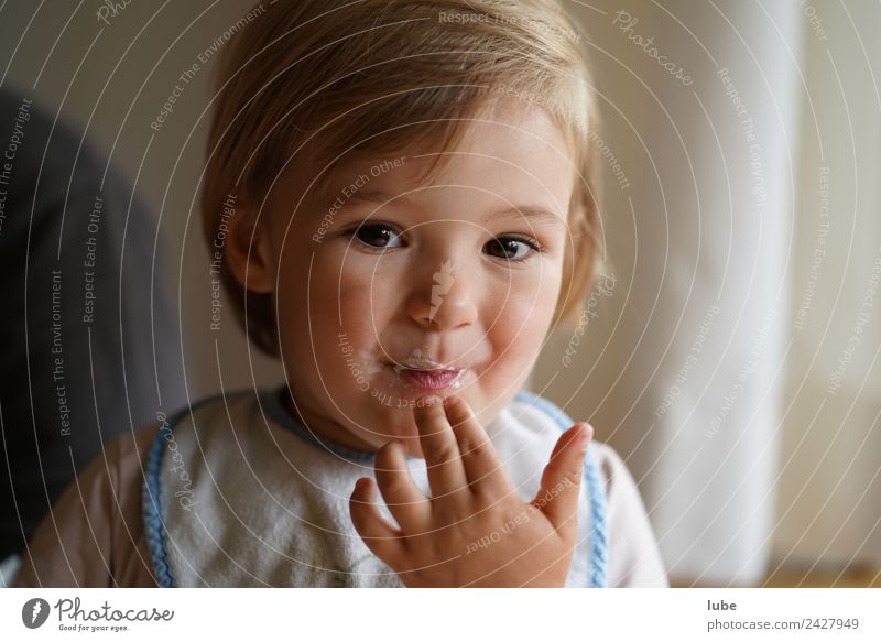 Schleckermaul Ernährung Essen Kindererziehung Mädchen Kindheit Finger 1 Mensch 1-3 Jahre Kleinkind Glück Fröhlichkeit Zufriedenheit Farbfoto Blick in die Kamera