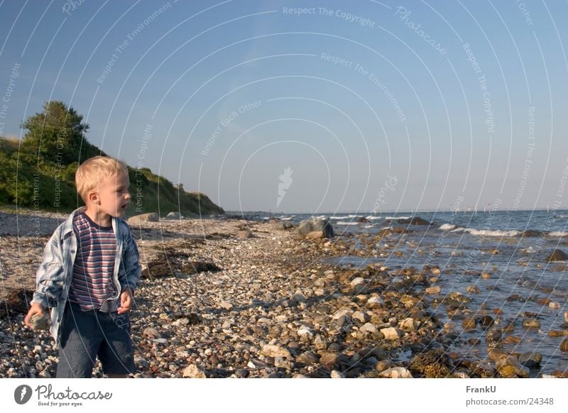 Kind am Strand Abenddämmerung Sommer Meer Mann Junge Wasser Ostsee Natur