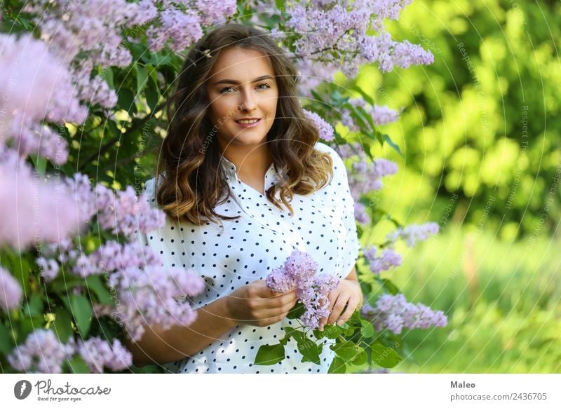 Unter den blühenden Fliedern Blühend Fliederbusch Porträt Jugendliche Junge Frau Mädchen attraktiv Blume Blüte Dame Garten Gesicht grün Haare & Frisuren