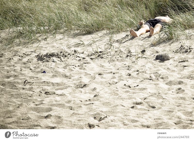 sonnenbad Mensch maskulin Mann Erwachsene Küste Strand liegen dick Zufriedenheit ruhig Ferien & Urlaub & Reisen Sonnenbad Sand Leiche Farbfoto Außenaufnahme