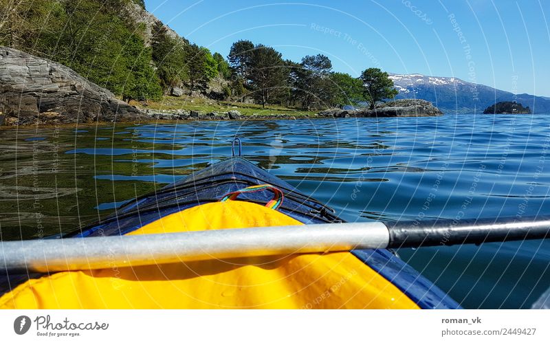 Wasserweg Umwelt Natur Landschaft Pflanze Urelemente Frühling Sommer Schönes Wetter Felsen Fjord Insel Tugend Willensstärke Kajak Abenteuer überschätzung