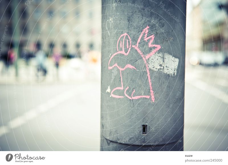 Komischer Vogel Lifestyle Stil Design Freizeit & Hobby Stadt Hauptstadt Stadtzentrum Platz Straße Ampel Graffiti lustig grau rosa Laterne Zeichnung