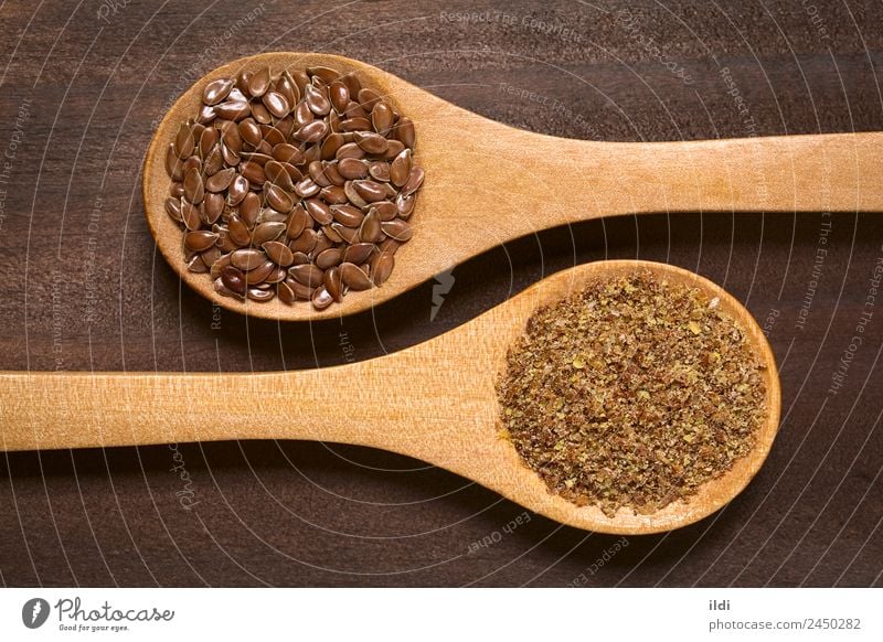 Braune Leinsamen oder Leinsamen Ernährung Diät Löffel Gesundheit natürlich braun Lebensmittel Samen roh Ergänzung Fett Sehne Protein ernährungsphysiologisch