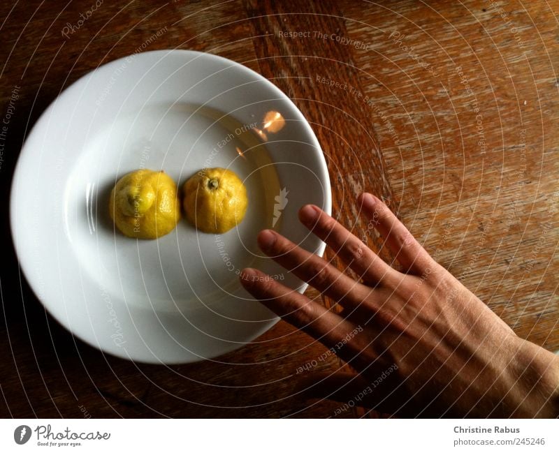 Hand streckt sich nach Zitrone maskulin Finger wählen berühren Essen ästhetisch Duft einfach Gesundheit Freundlichkeit frisch Glück gut lecker natürlich positiv