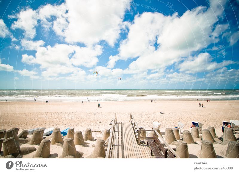 Beach Landschaft Sand Wasser Himmel Wolken Horizont Sommer Schönes Wetter Wellen Küste Strand Nordsee Meer Erholung Ferien & Urlaub & Reisen Tourismus