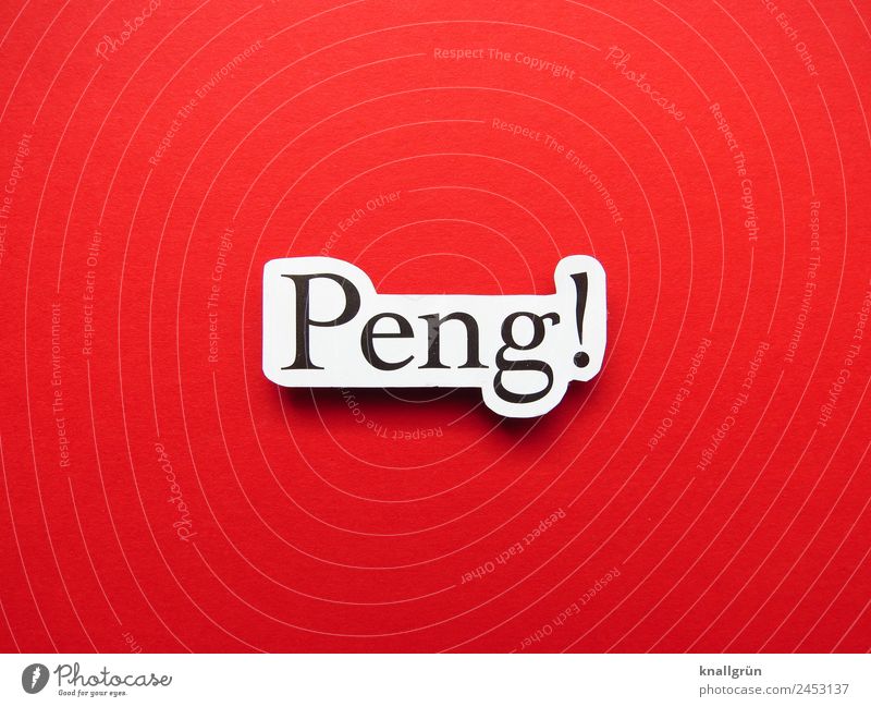 Peng! Schriftzeichen Schilder & Markierungen Kommunizieren rot schwarz weiß Überraschung Knall Farbfoto Studioaufnahme Menschenleer Textfreiraum links