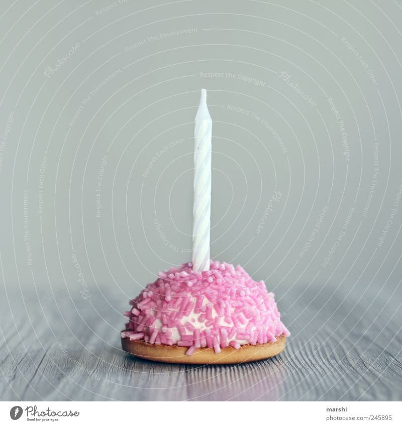 Geburtstagstörtchen Lebensmittel Dessert Ernährung süß rosa Kuchen Kerze Geburtstagstorte Geburtstagswunsch Foodfotografie schön klein Törtchen Streusel