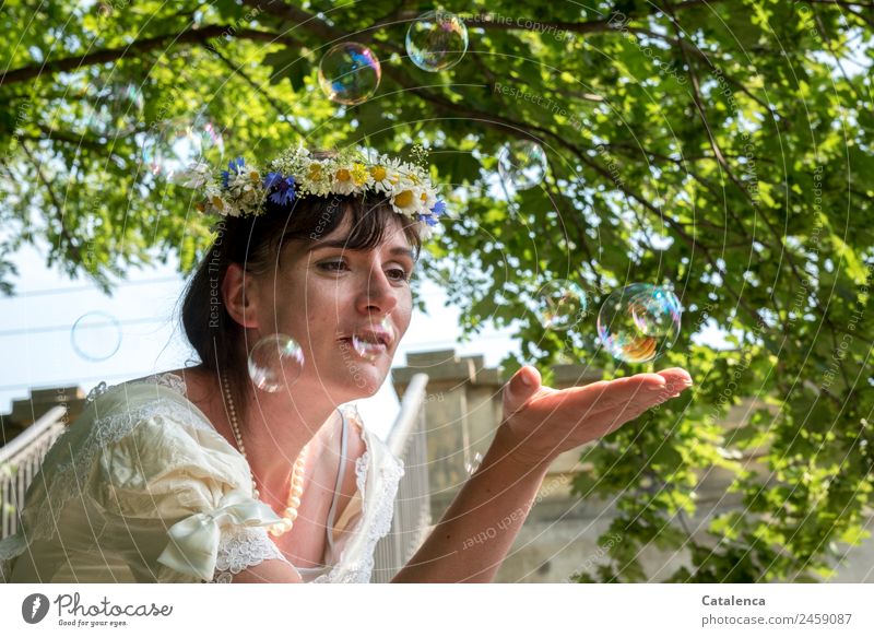 Wie Seifenblasen | UT Dresden Hochzeit feminin Frau Erwachsene 1 Mensch Pflanze Sommer Schönes Wetter Baum Blume Blatt Blüte Wiesenblume Park Schmuck