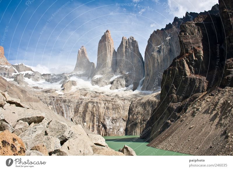 Torres del Paine Landschaft Wolkenloser Himmel Sommer Schönes Wetter Berge u. Gebirge Gipfel Chile Amerika kalt wild friedlich ruhig Torres del Paine NP