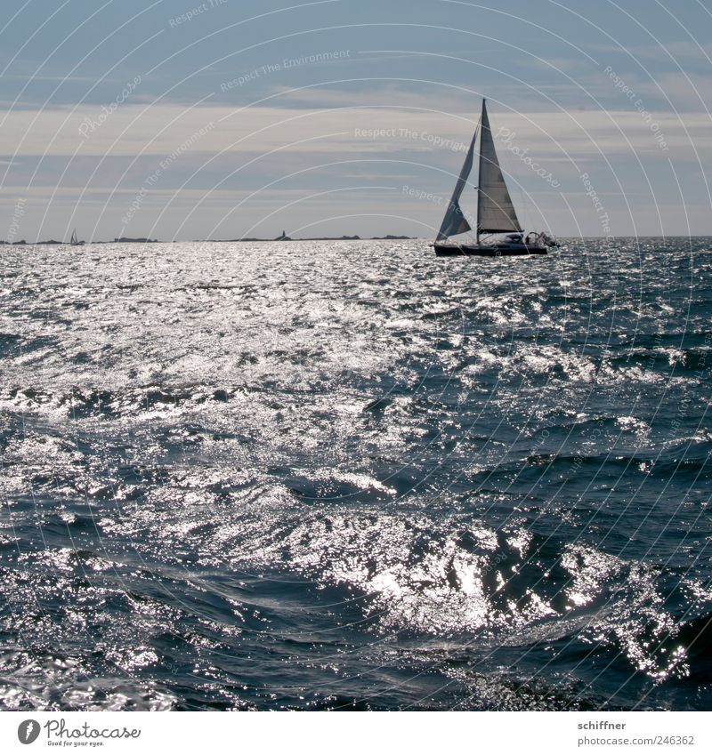 Flatternde Fock Wellen Meer Freiheit Segeln Jolle Atlantik Küste Gegenlicht Leuchtturm Schönes Wetter Wasser Meerwasser Segelboot Außenaufnahme