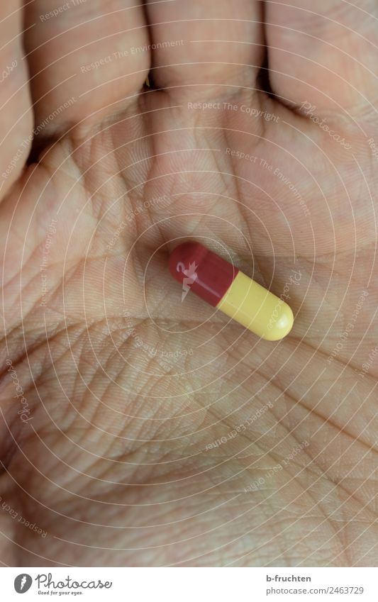 Eine Kapsel täglich Gesundheit Behandlung Alternativmedizin Medikament Mann Erwachsene Hand wählen festhalten Verantwortung Gesundheitswesen Tablette