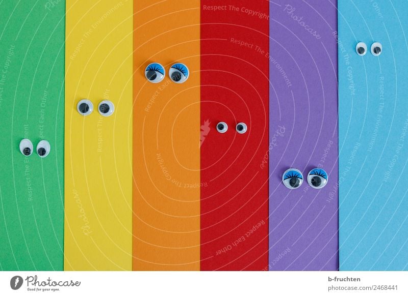 Farbkartonstreifen mit Wackelaugen Auge Papier Streifen Kommunizieren Blick Freundlichkeit Fröhlichkeit Zusammensein mehrfarbig Freude Gastfreundschaft