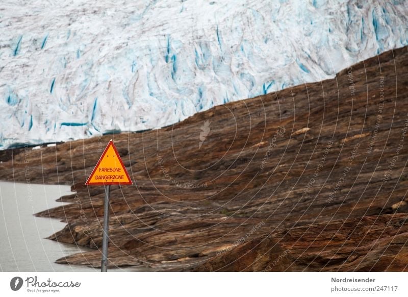 Hinweis Natur Landschaft Urelemente Klima Klimawandel Eis Frost Gletscher Zeichen Schilder & Markierungen Hinweisschild Warnschild bedrohlich gigantisch blau