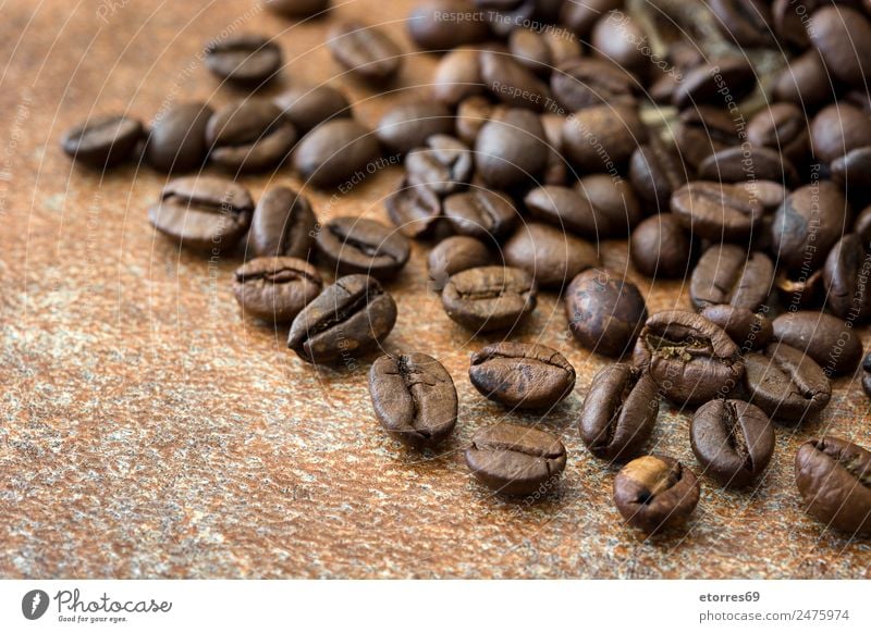 Hintergrund der gerösteten Kaffeebohnen Lebensmittel Getreide Ernährung Frühstück Bioprodukte Vegetarische Ernährung Diät Espresso natürlich braun Koffein