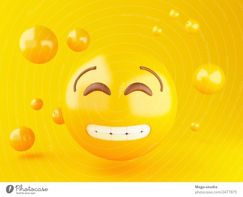 3d Emoji-Symbole mit Gesichtsausdruck. Design Freude Glück Freundschaft Mund glänzend Lächeln lachen Fröhlichkeit lustig niedlich gelb Gefühle Smiley Ausdruck