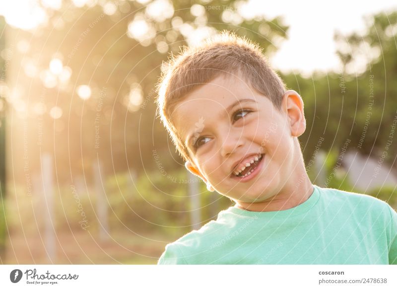 Nahaufnahme Porträt eines bezaubernden, süßen Kindes auf dem Sommerfeld Lifestyle Freude Glück schön Gesicht Sonne Garten Mensch Kleinkind Junge Natur Gras Park