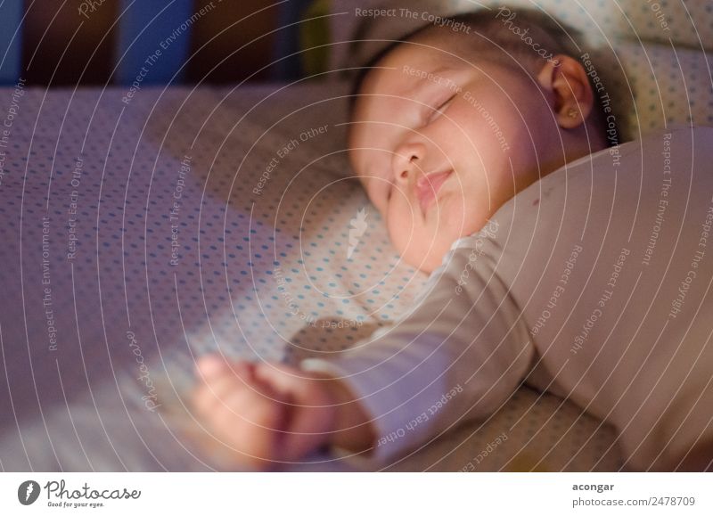 Ruhiges Schlafen in der Wiege Lifestyle Gesicht Lampe Bett Kinderzimmer Schlafzimmer Mensch feminin Baby Kindheit 1 0-12 Monate leuchten schlafen träumen