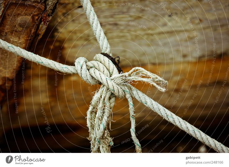 Verknüpfungen Fischerboot Seil Knoten Knotenpunkt Synthese Holz Schnur alt kaputt trashig braun Zufriedenheit Verfall Vergangenheit Vergänglichkeit