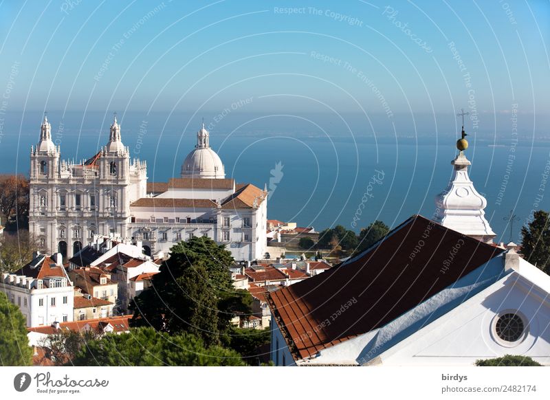 São Vicente de Fora - Lissabon Ferien & Urlaub & Reisen Städtereise Sommer Wolkenloser Himmel Schönes Wetter Baum Fluss Tejo Haus Kirche Dom Sehenswürdigkeit