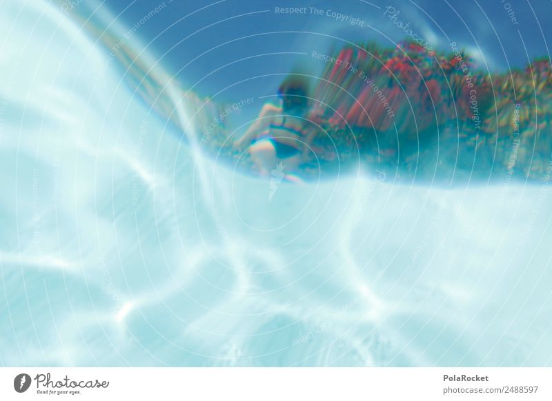 #A# Nixe Kunst Kunstwerk ästhetisch Schwimmbad Wasser Wasseroberfläche blau Erotik Frau Reflexion & Spiegelung Ferien & Urlaub & Reisen Urlaubsfoto