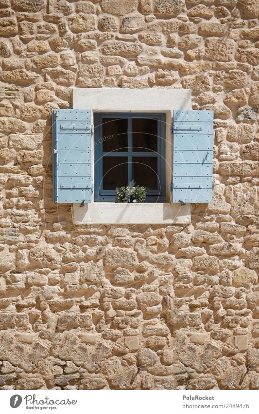 #A# Fenster Babyblau Hütte ästhetisch Fensterscheibe mediterran Frankreich Provence Mauer Fassade Farbfoto mehrfarbig Außenaufnahme Detailaufnahme Experiment
