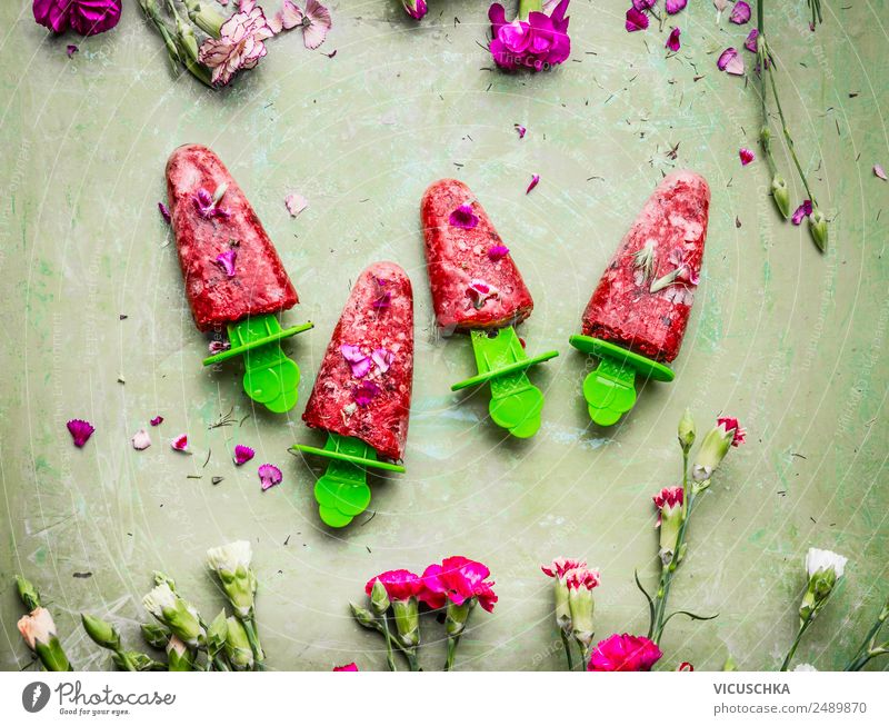 Rote Obst Eis am Stiel Lebensmittel Frucht Speiseeis Ernährung Saft Stil Design Gesunde Ernährung Sommer Häusliches Leben trendy rosa selbstgemacht