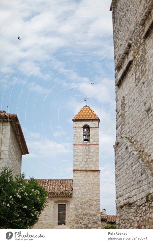 #A# französisches Türmchen Kunst Kunstwerk ästhetisch Turm Kirchturm Glockenturm mediterran Cote d'Azur Frankreich Farbfoto mehrfarbig Außenaufnahme