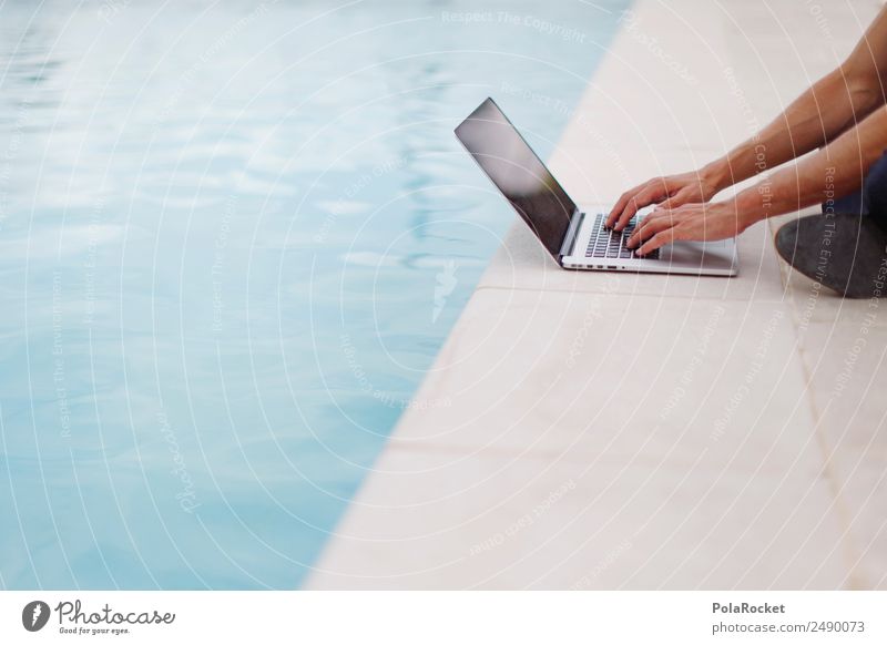 #A# M RBEITEN Medien Internet ästhetisch Schwimmbad Hotelpool Notebook Tastatur Tippen Finger Hand Arbeit & Erwerbstätigkeit arbeitend Surfen digital