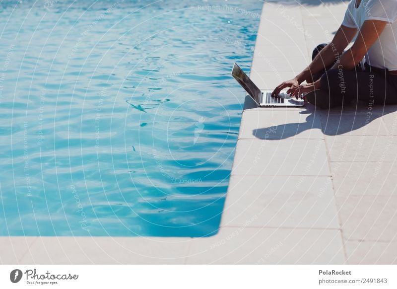 #A0# Mittagspause mit Laptop am Pool Kunst ästhetisch Schwimmbad Hotelpool Notebook Tastatur Arbeit & Erwerbstätigkeit arbeitend Internet weltweit global