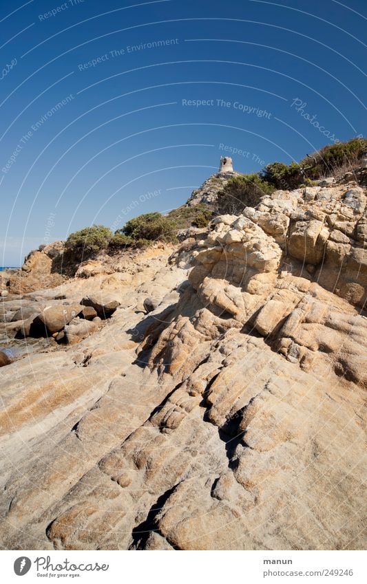 Nuraghe Landschaft Urelemente Wolkenloser Himmel Hügel Felsen Sardinien Bauwerk Sehenswürdigkeit Nuraghendörfer authentisch Fernweh Perspektive