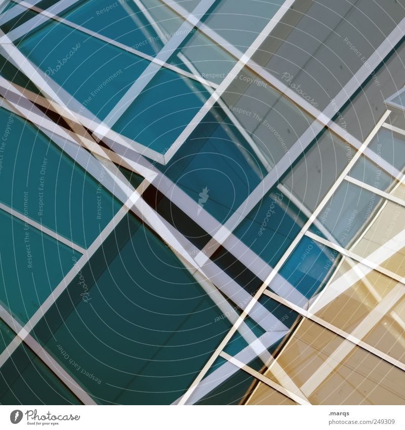 Outline Stil Design Architektur Fenster Glas Linie blau chaotisch Farbe planen Präzision Labyrinth Doppelbelichtung glänzend Konstruktion Grafik u. Illustration