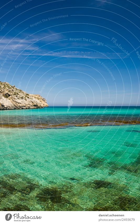 urlaubsreif Umwelt Natur Wasser Himmel Schönes Wetter Küste blau türkis Erholung Horizont ruhig Unendlichkeit Ferne Mallorca Mittelmeer Meer Farbfoto mehrfarbig