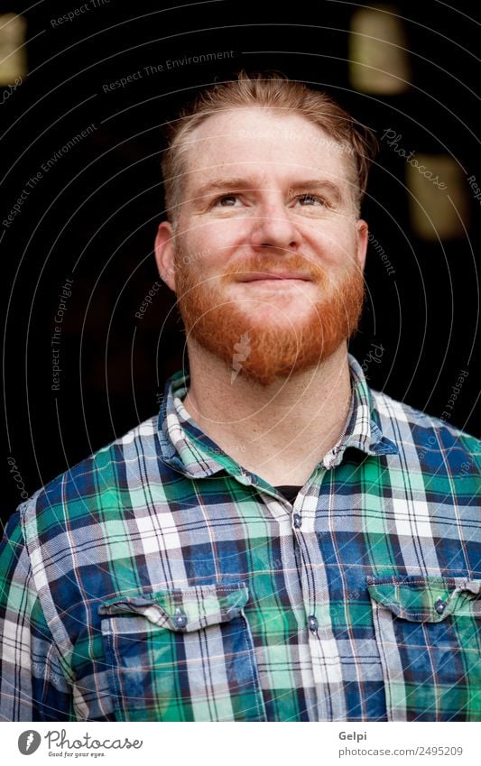 Porträt eines rothaarigen Mannes mit kariertem Hemd Stil Haare & Frisuren Mensch Erwachsene Oberlippenbart Vollbart Denken stehen Coolness trendy modern