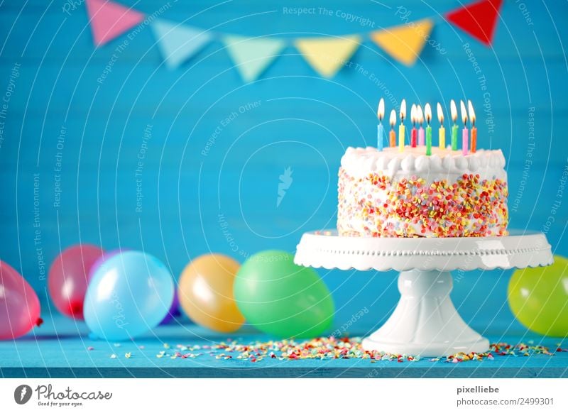 Geburtstagstorte Teigwaren Backwaren Kuchen Süßwaren Essen Kaffeetrinken Lifestyle Freude Dekoration & Verzierung Tisch Party Feste & Feiern Leben Luftballon