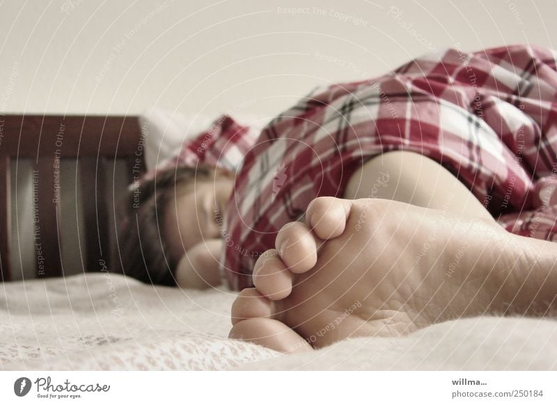 Schlafende junge Frau im Bett Fuß Zehen schlafen Erholung Mensch liegen müde Erschöpfung Barfuß geschlossene Augen Jugendliche Mädchen junges Mädchen Müdigkeit