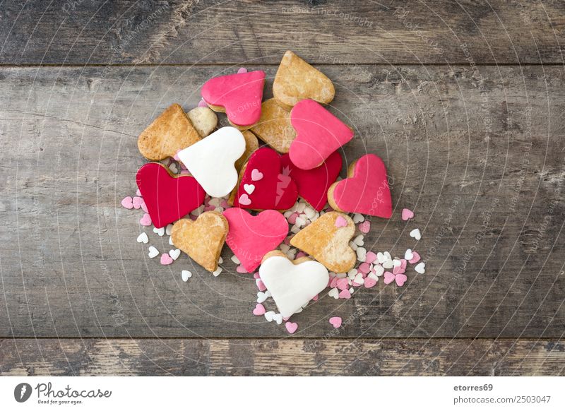 Valentinskekse Lebensmittel Foodfotografie Dessert Süßwaren Frühstück Feste & Feiern Valentinstag Muttertag Hochzeit gut süß braun rosa rot Liebe Plätzchen