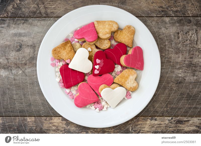 Valentinskekse Lebensmittel Dessert Süßwaren Frühstück Feste & Feiern Valentinstag Muttertag Hochzeit gut süß braun rosa rot Liebe Plätzchen Biskuit Backwaren